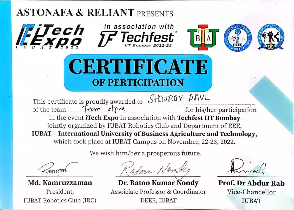 Certificate of Participation - iTech Expo 2022